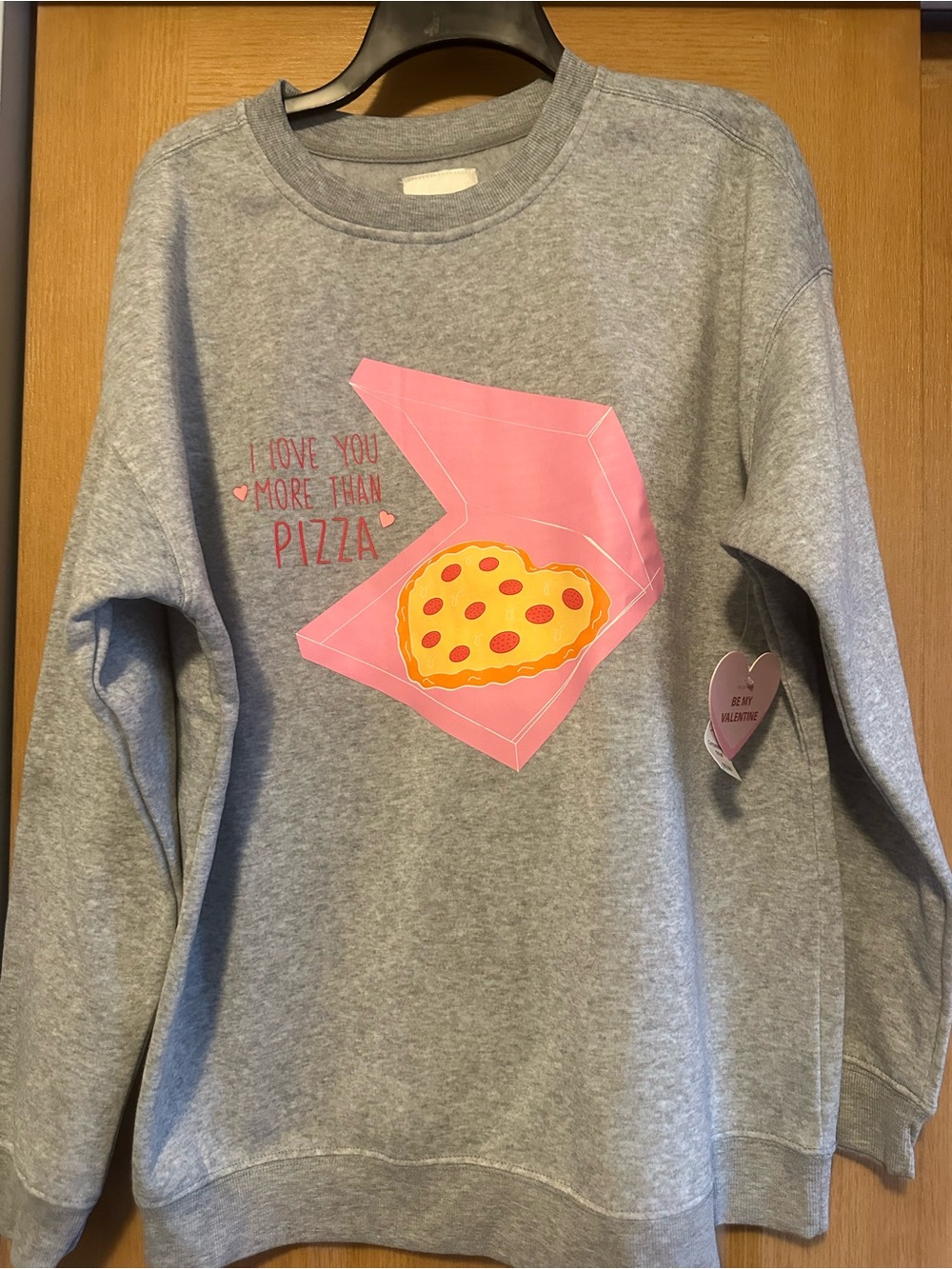 Womens ' Gray Sweatshirt with Pink Pizza Box Graphic - Cute Casual Pullover